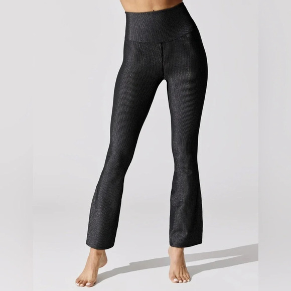 Carbon38 Pants - NWOT CARBON38 Flared Shimmer Pant Black Stretchy Metallic Women’s Medium